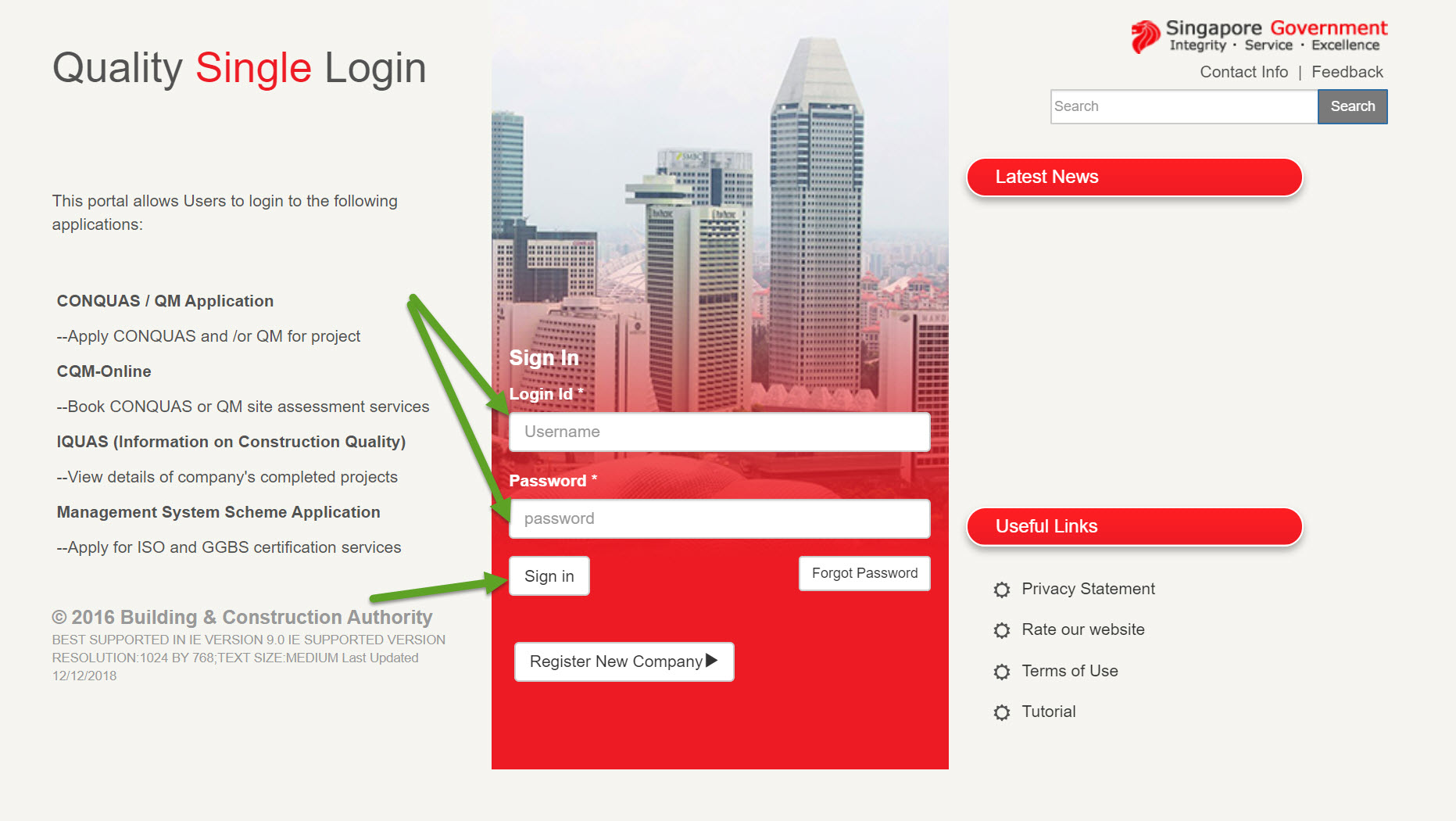 Login page