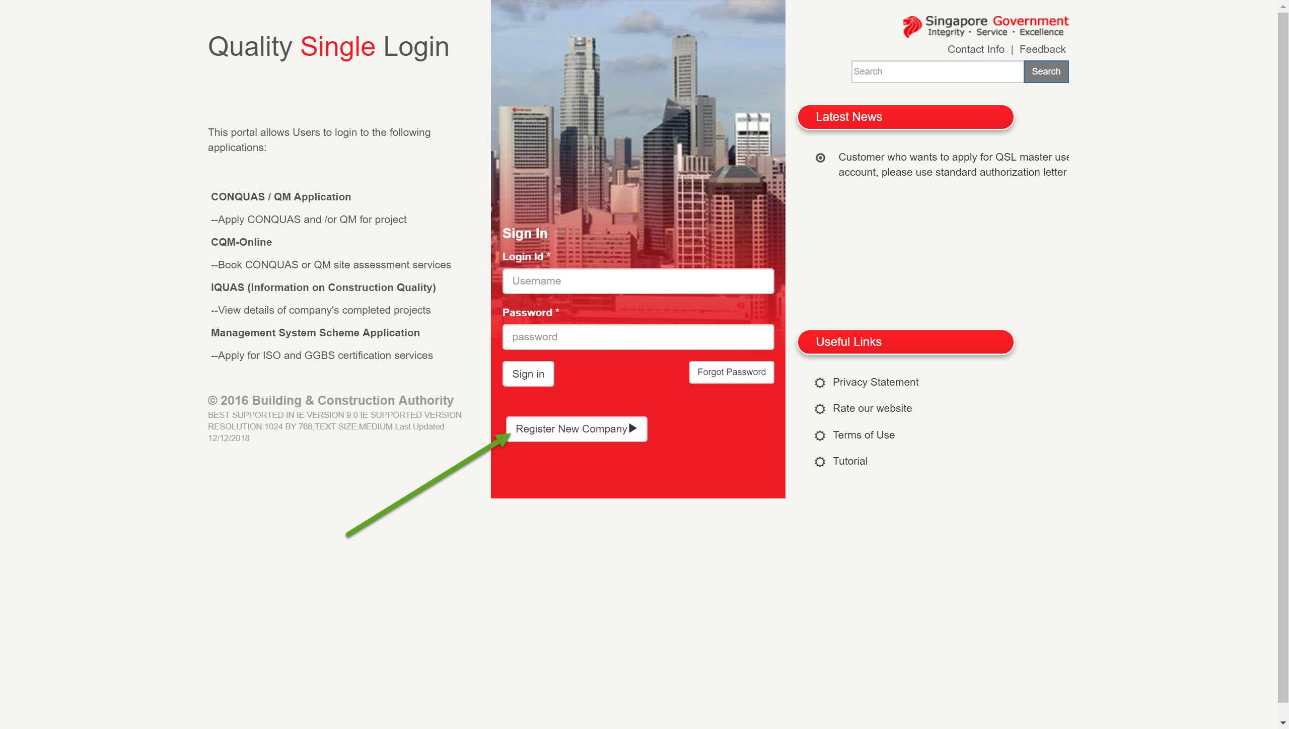 Login page